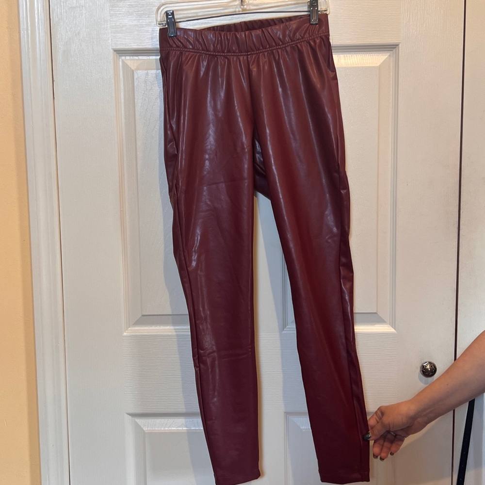 Pleather burgundy leggings/ pull on pants